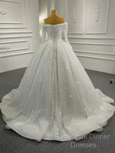 Gorgeous Off The Shoulder Sparkly Ball Gown Sequin Wedding Dresses With Sleeves